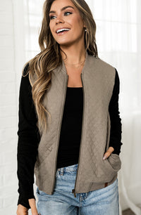 Quilted Bomber - Taupe & Black
