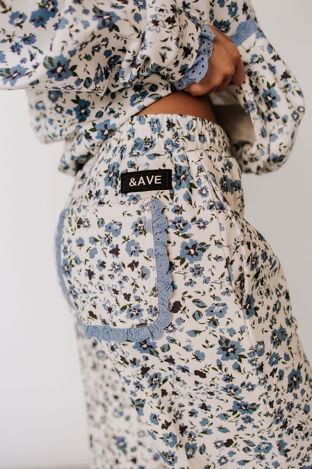 Lace Pocket Joggers - Blooming In Blue