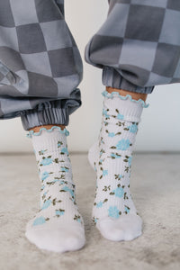 Cutie Crew Socks - Blue Floral