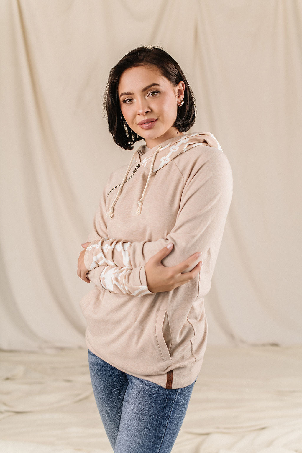 DoubleHood™ Sweatshirt - Oatmeal & Tan