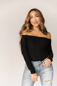Bodysuit - Long Sleeve Off The Shoulder - Black