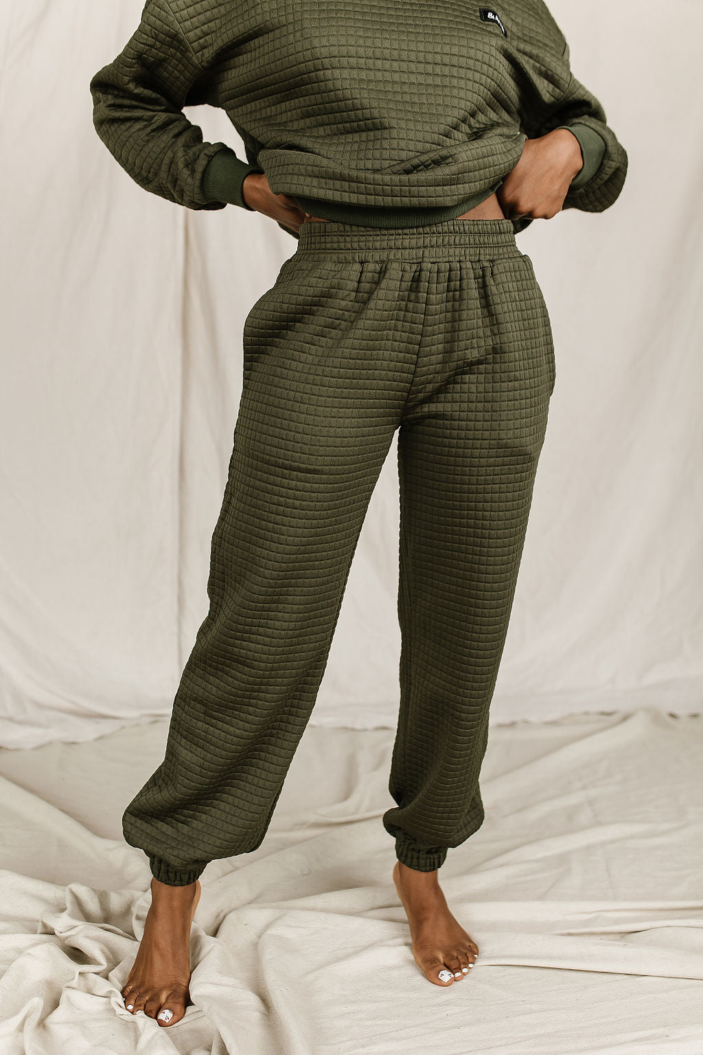 Quilted Joggers - Olive