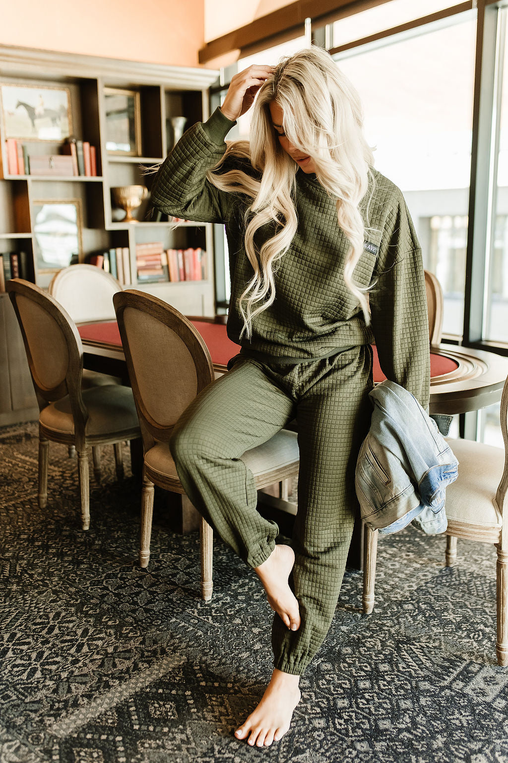 Quilted Joggers - Olive