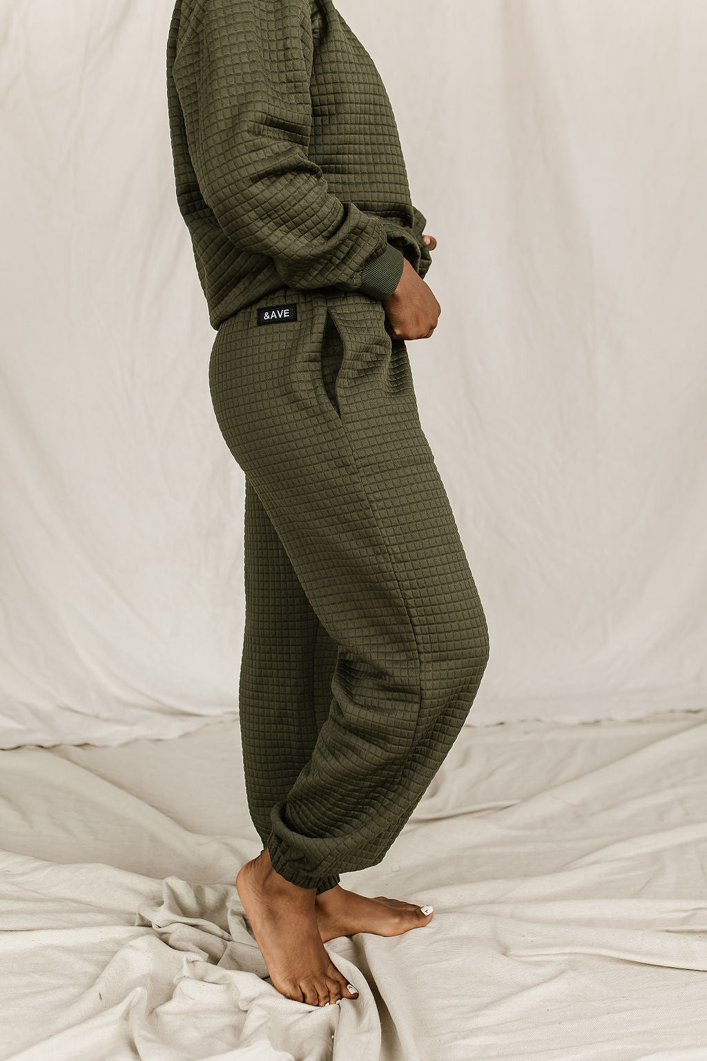 Quilted Joggers - Olive