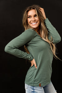 Long Sleeve V Neck Lulu Tee - Green