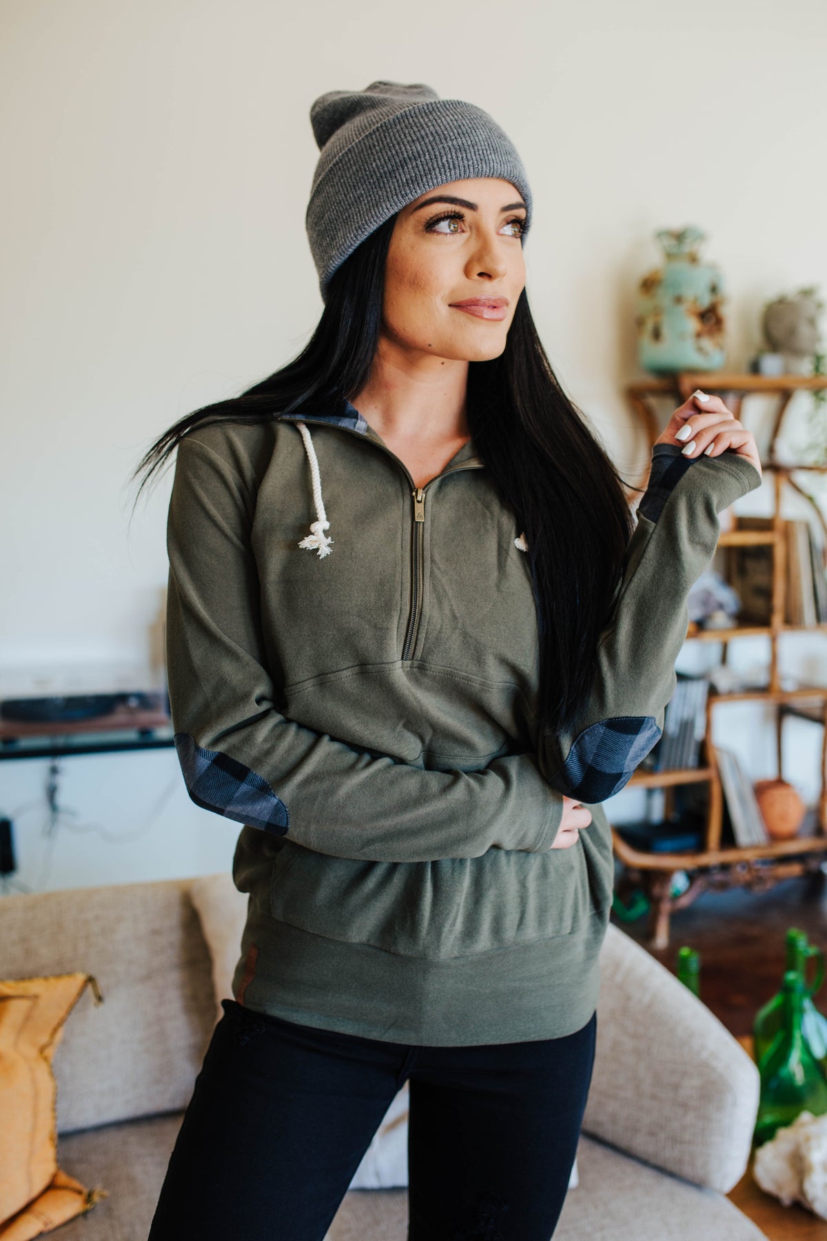 HalfZip Sweatshirt - Plaid About You Olive