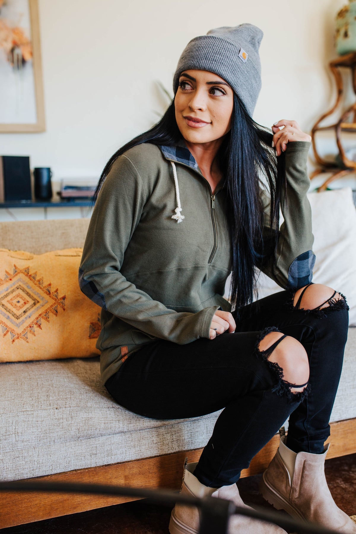 HalfZip Sweatshirt - Plaid About You Olive