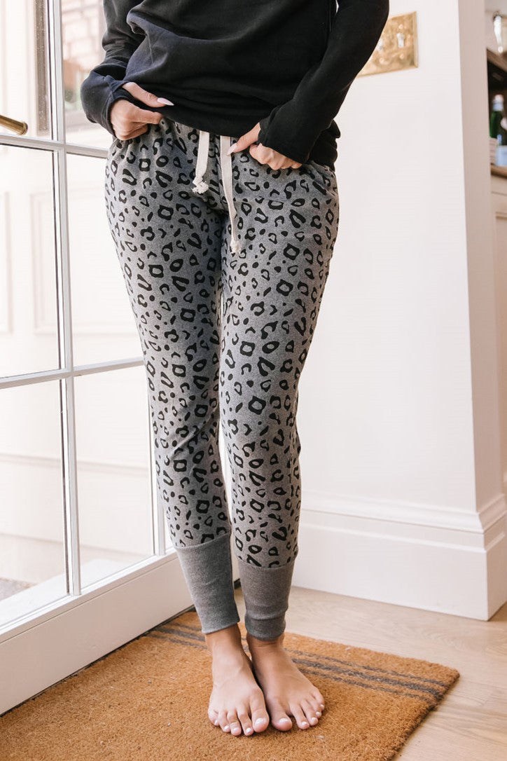 New & Improved Joggers- Charcoal Leopard