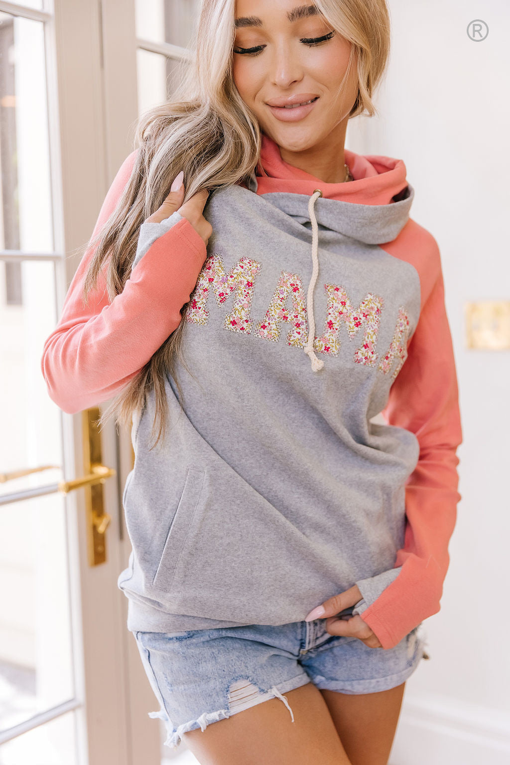 DoubleHood™ Sweatshirt - Mama - Coral & Floral