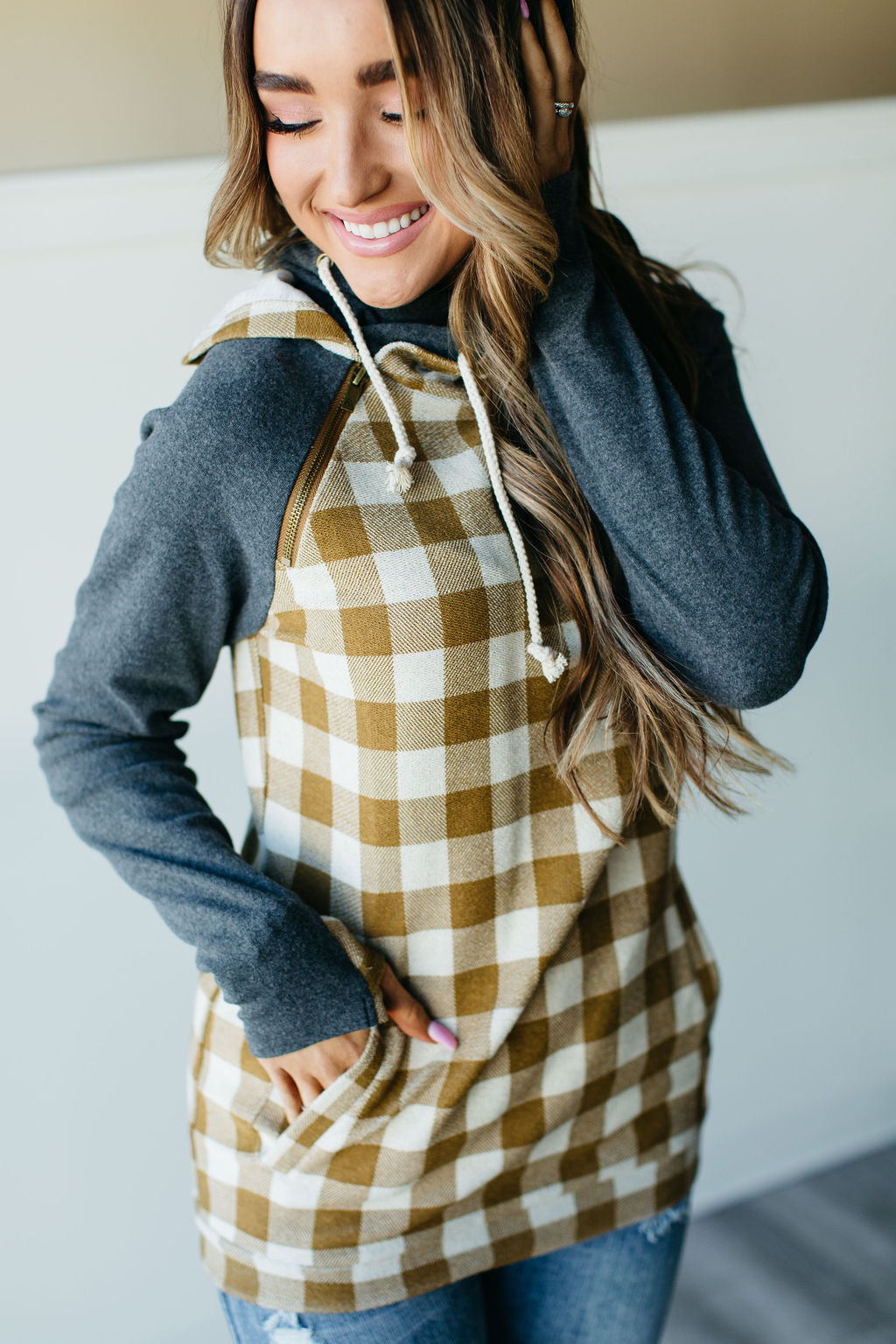 DoubleHood™ Sweatshirt - Goldenrod Gingham