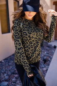 Pullover Sweatshirt - Olive Leopard SideZip
