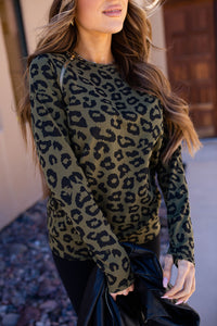 Pullover Sweatshirt - Olive Leopard SideZip