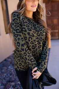 Pullover Sweatshirt - Olive Leopard SideZip