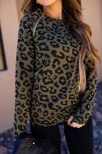 Pullover Sweatshirt - Olive Leopard SideZip