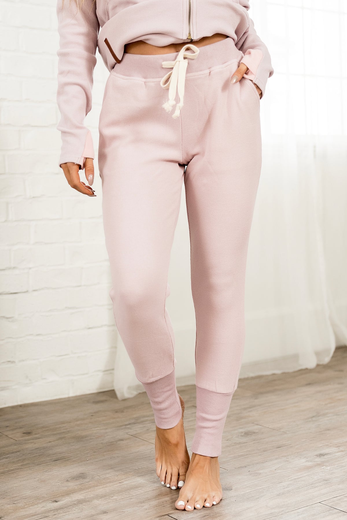 Waffle Knit Joggers- Blush