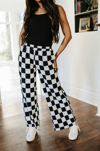 Checkered Wide Leg Comfs - Black Jack