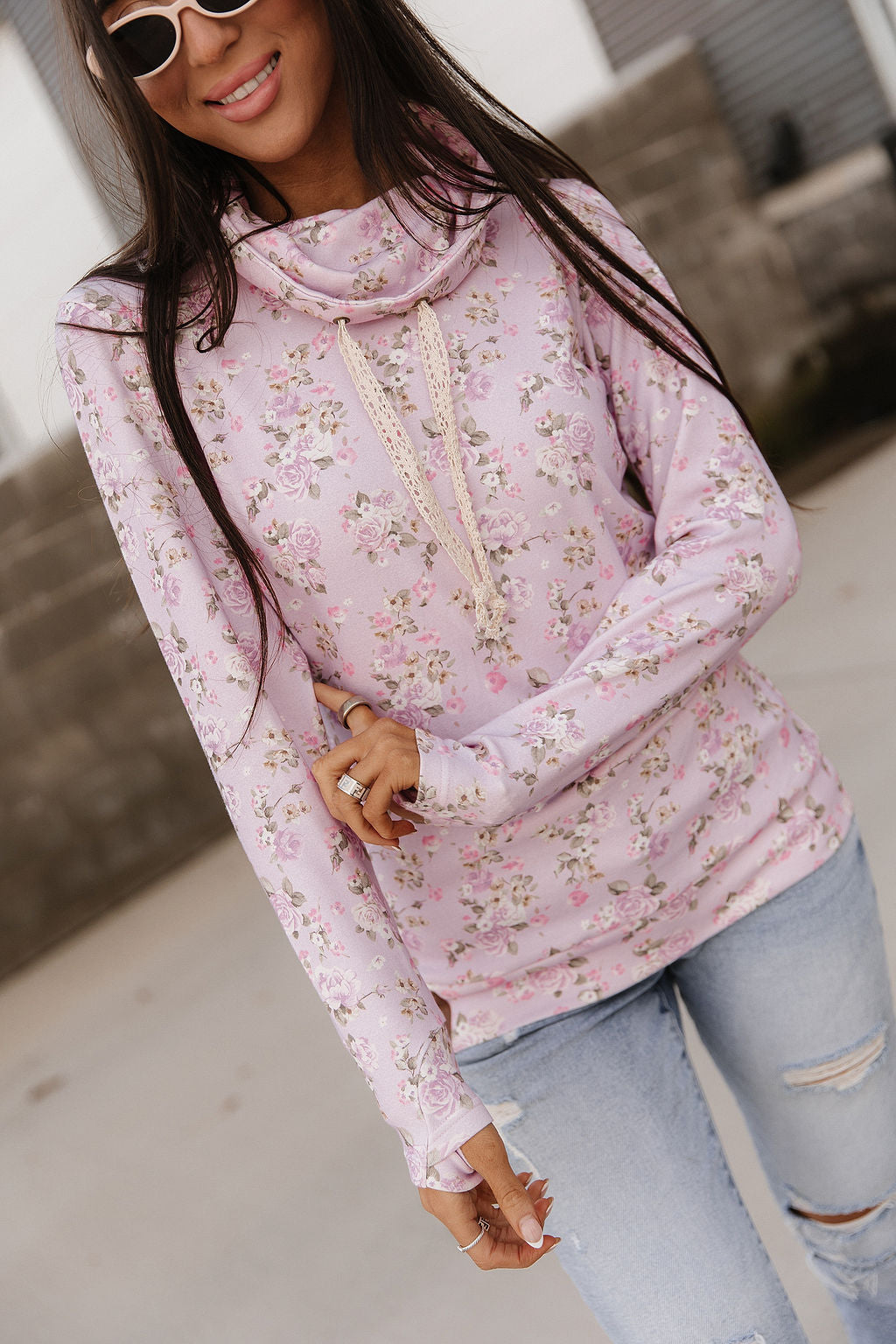 CowlNeck Sweatshirt - Lavender Rose