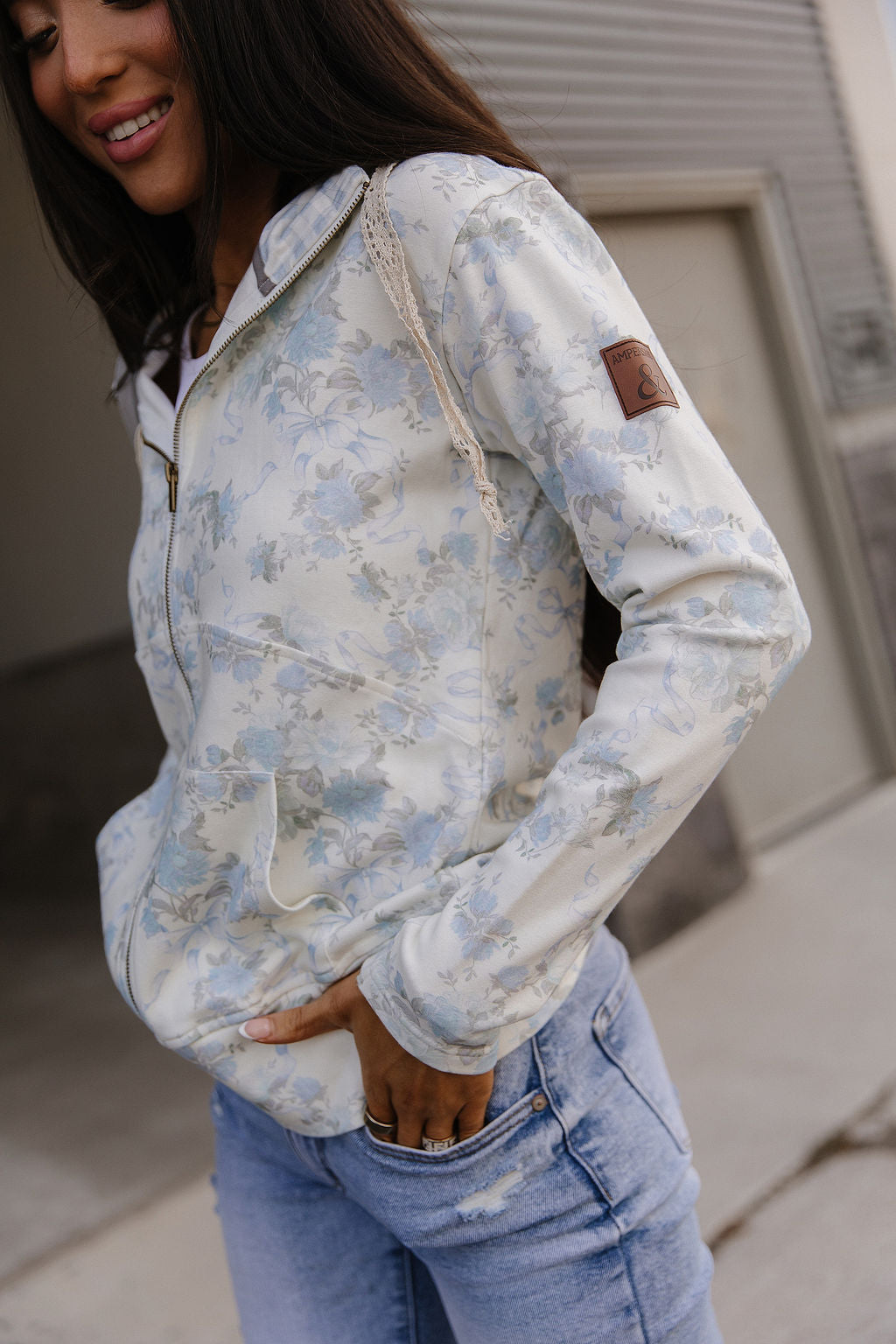 FullZip Sweatshirt - Blue Ribbon Blooms