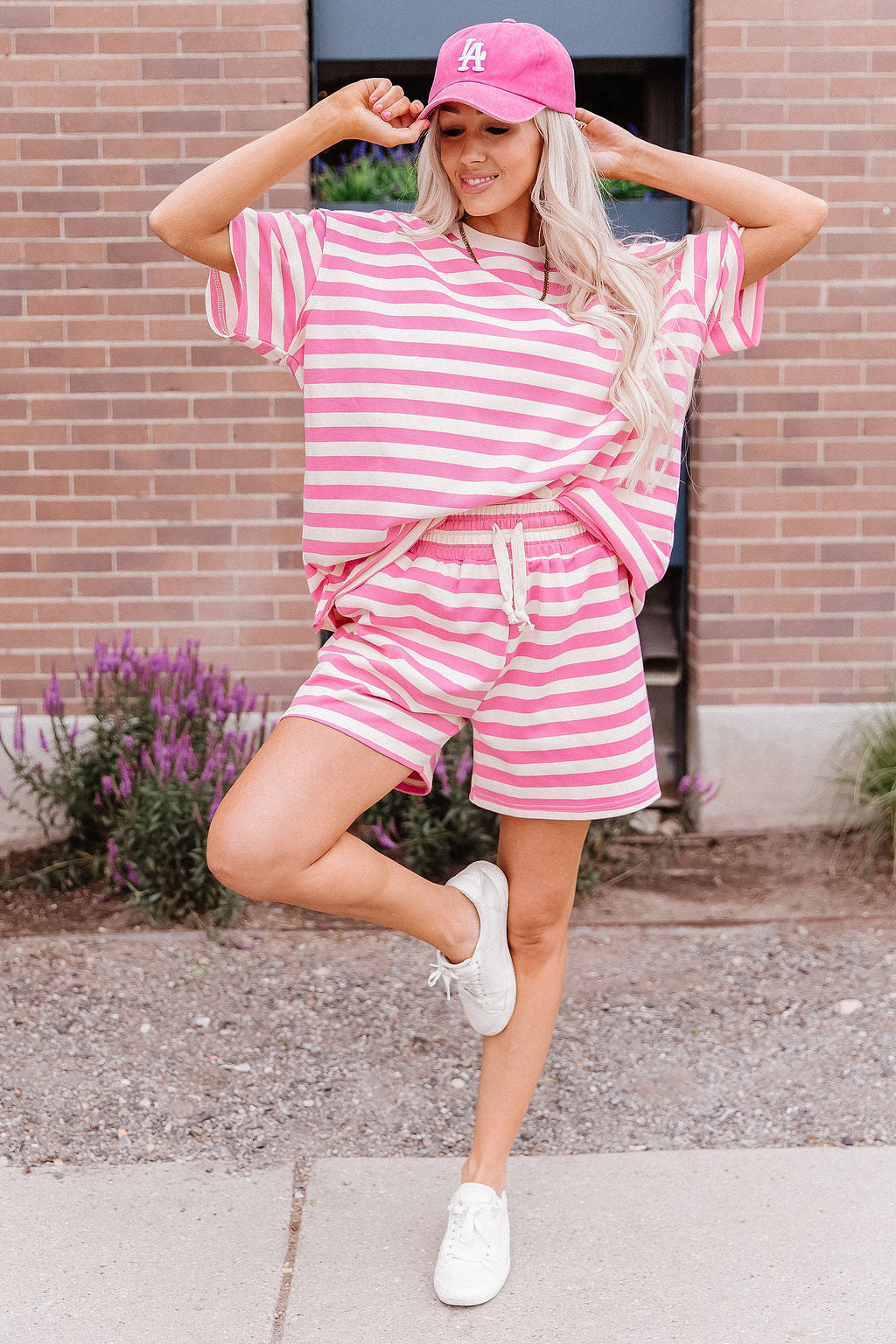 Waffle Boyfriend Tee - Bubblegum Stripe