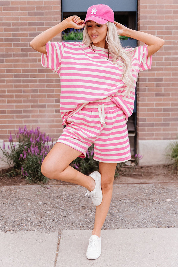 Waffle Boyfriend Tee - Bubblegum Stripe