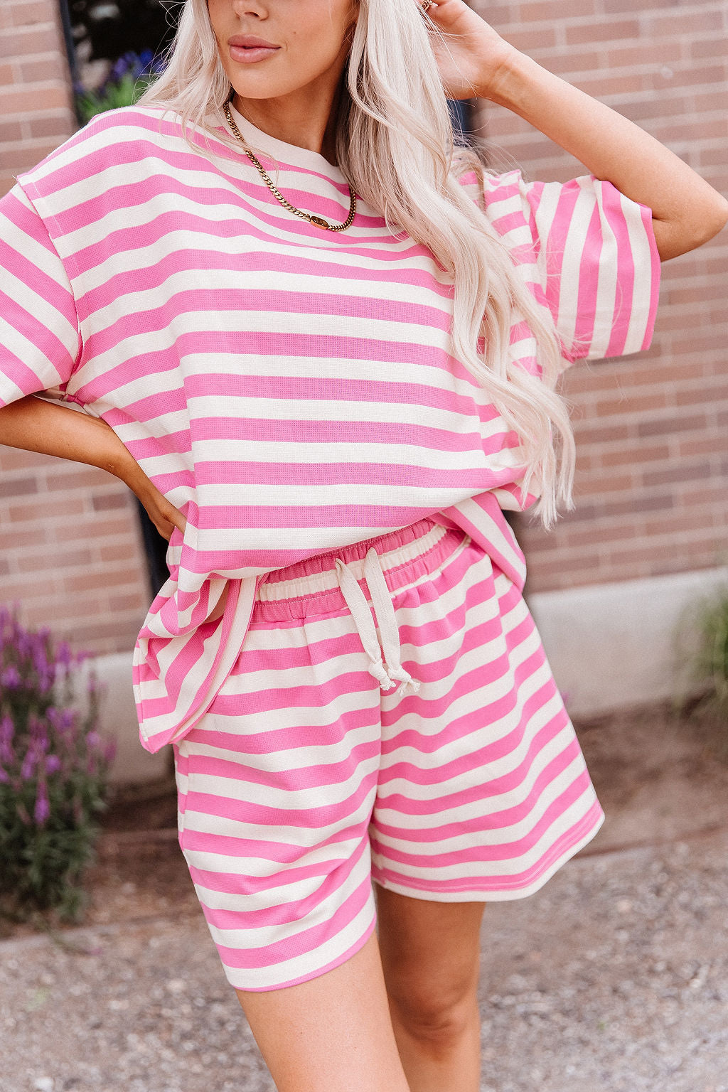 Waffle Boyfriend Tee - Bubblegum Stripe