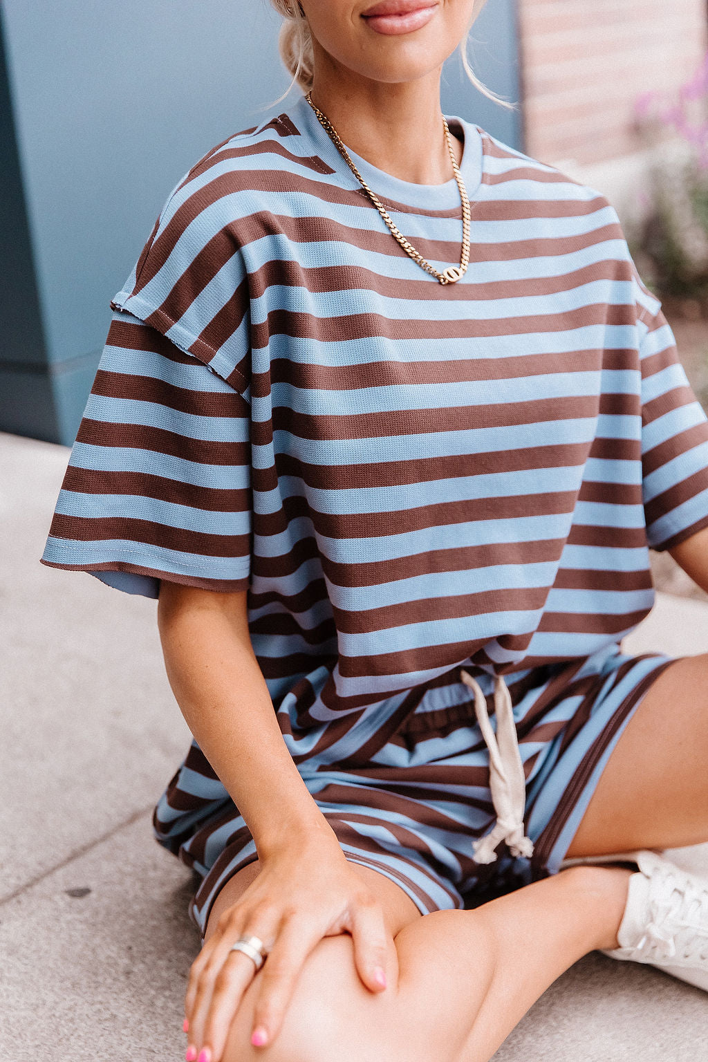 Waffle Boyfriend Tee - Blueberry Stripe