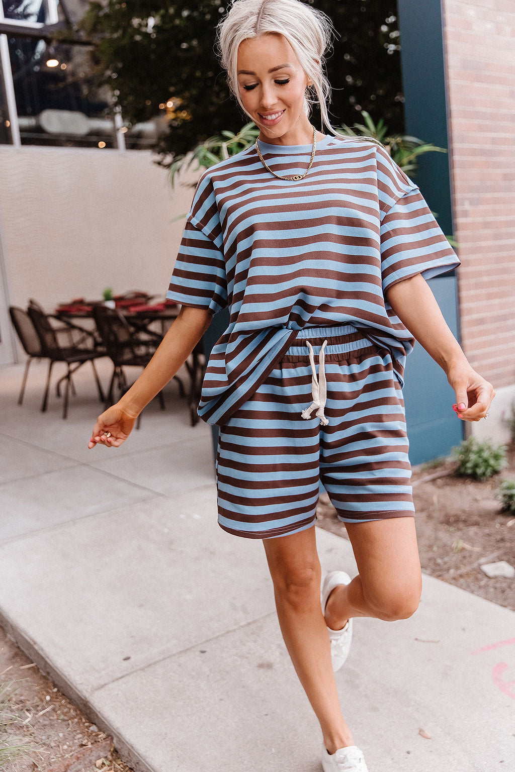 Waffle Boyfriend Tee - Blueberry Stripe