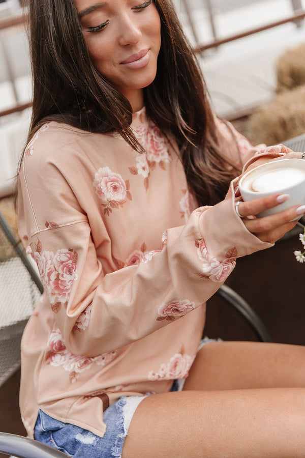 University SideSlit Pullover - Peachy Petals
