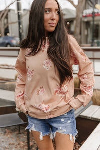 University SideSlit Pullover - Peachy Petals