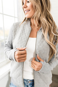 Quilted Bomber- Grey