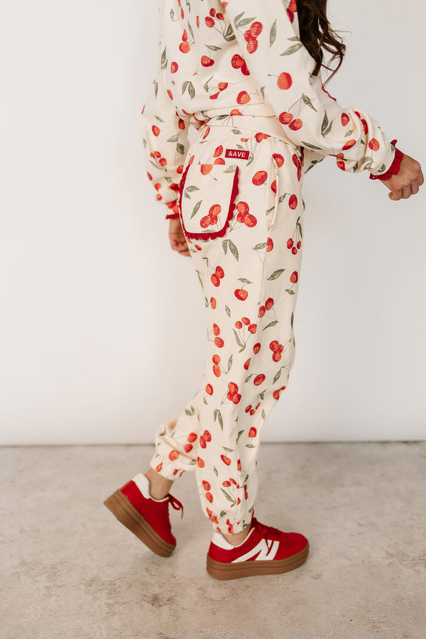 Lace Pocket Joggers- Cherry Charmed