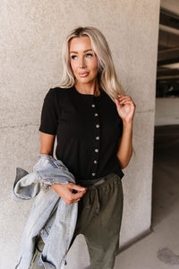 Button Front Lulu Tee - Black