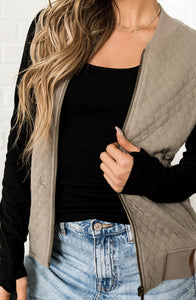 Quilted Bomber- Taupe & Black