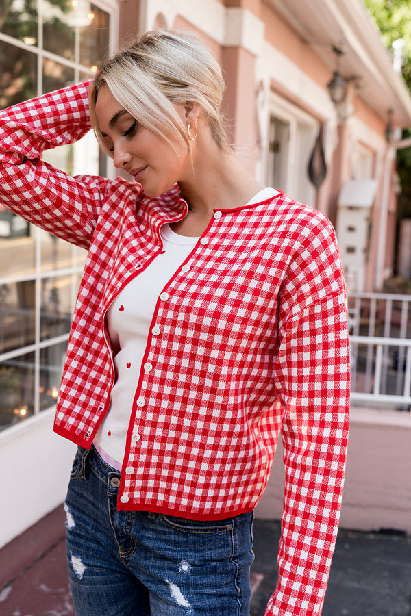 Red Gingham Cardigan