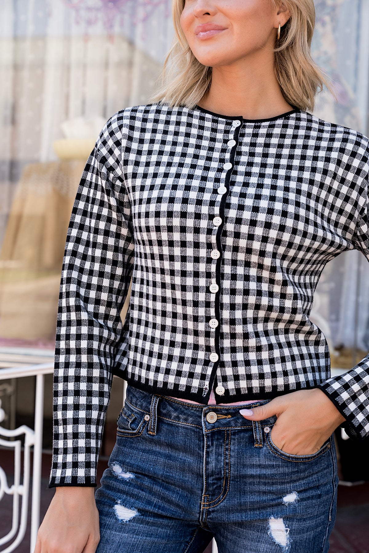 Black Gingham Cardigan