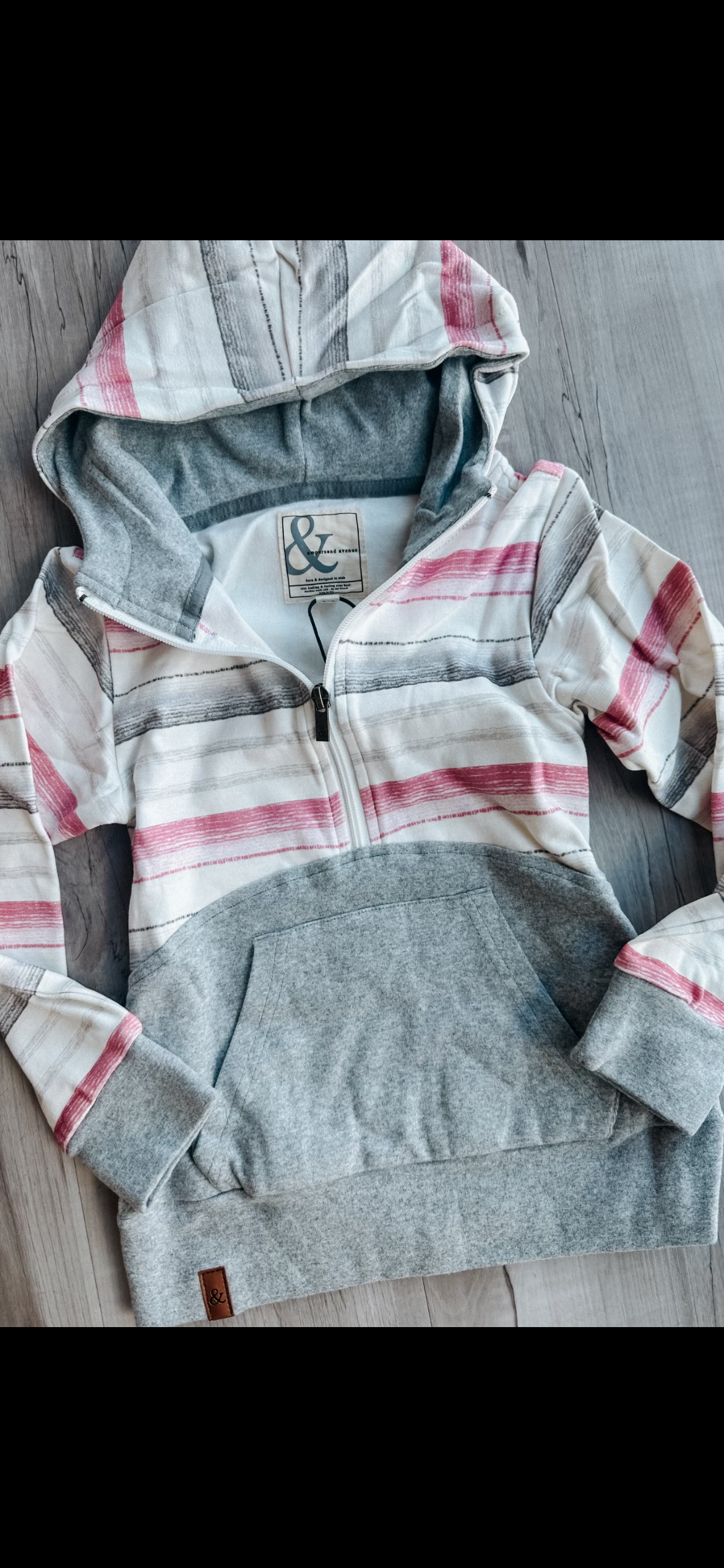 Youth HalfZip Sweatshirt - Fuschia & Charcoal Stripe