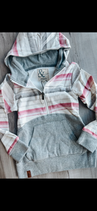 Youth HalfZip Sweatshirt - Fuschia & Charcoal Stripe