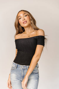 Bodysuit- Short Sleeve Off The Shoulder- Black