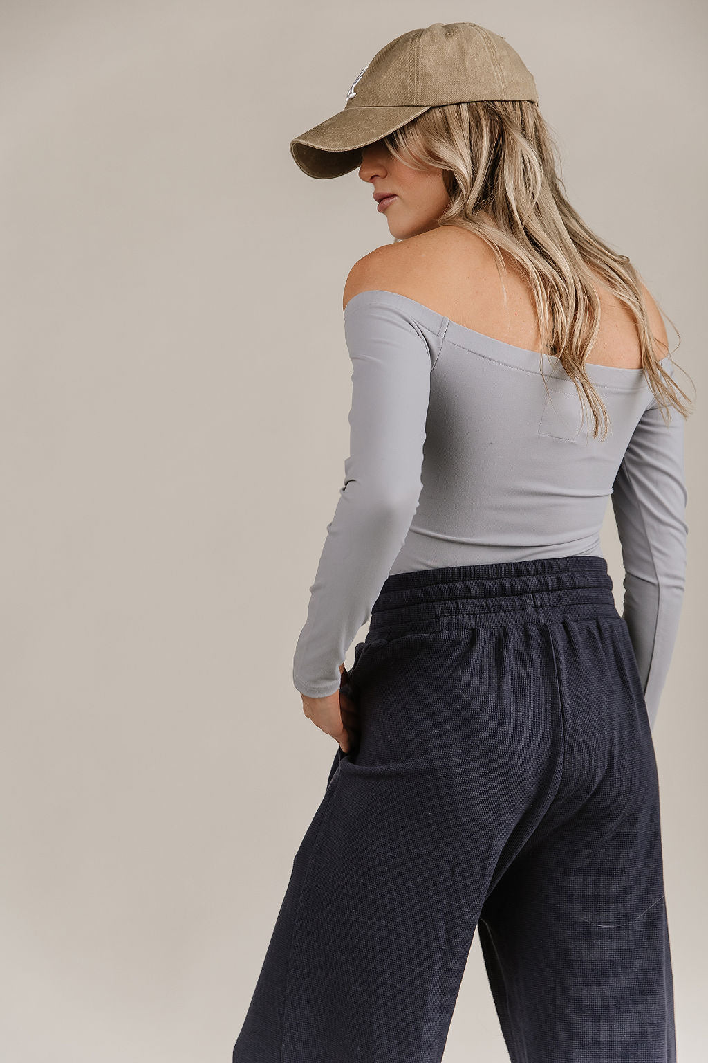 Bodysuit- Long Sleeve Off The Shoulder- Light Grey