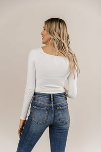 Bodysuit- Long Sleeve Square Neck- White