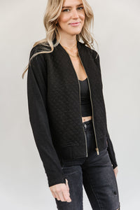 Quilted Bomber- Black