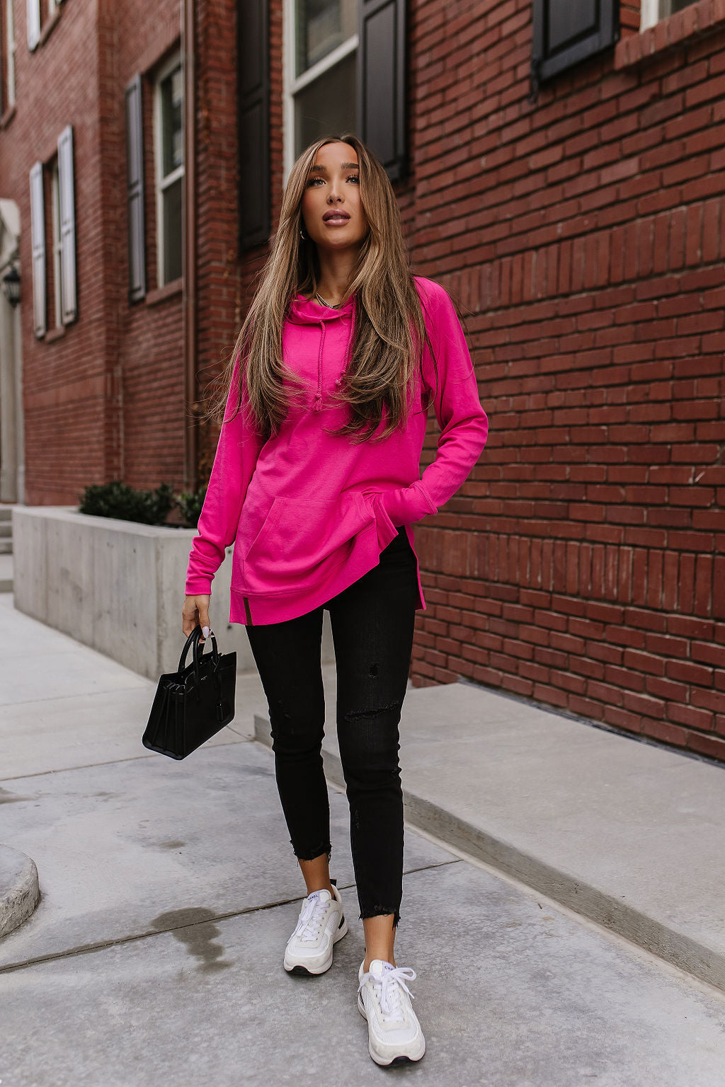 Sideslit Hoodie Hot Pink Ampersand Avenue