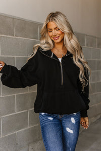 Oversized HalfZip Sweatshirt - Black