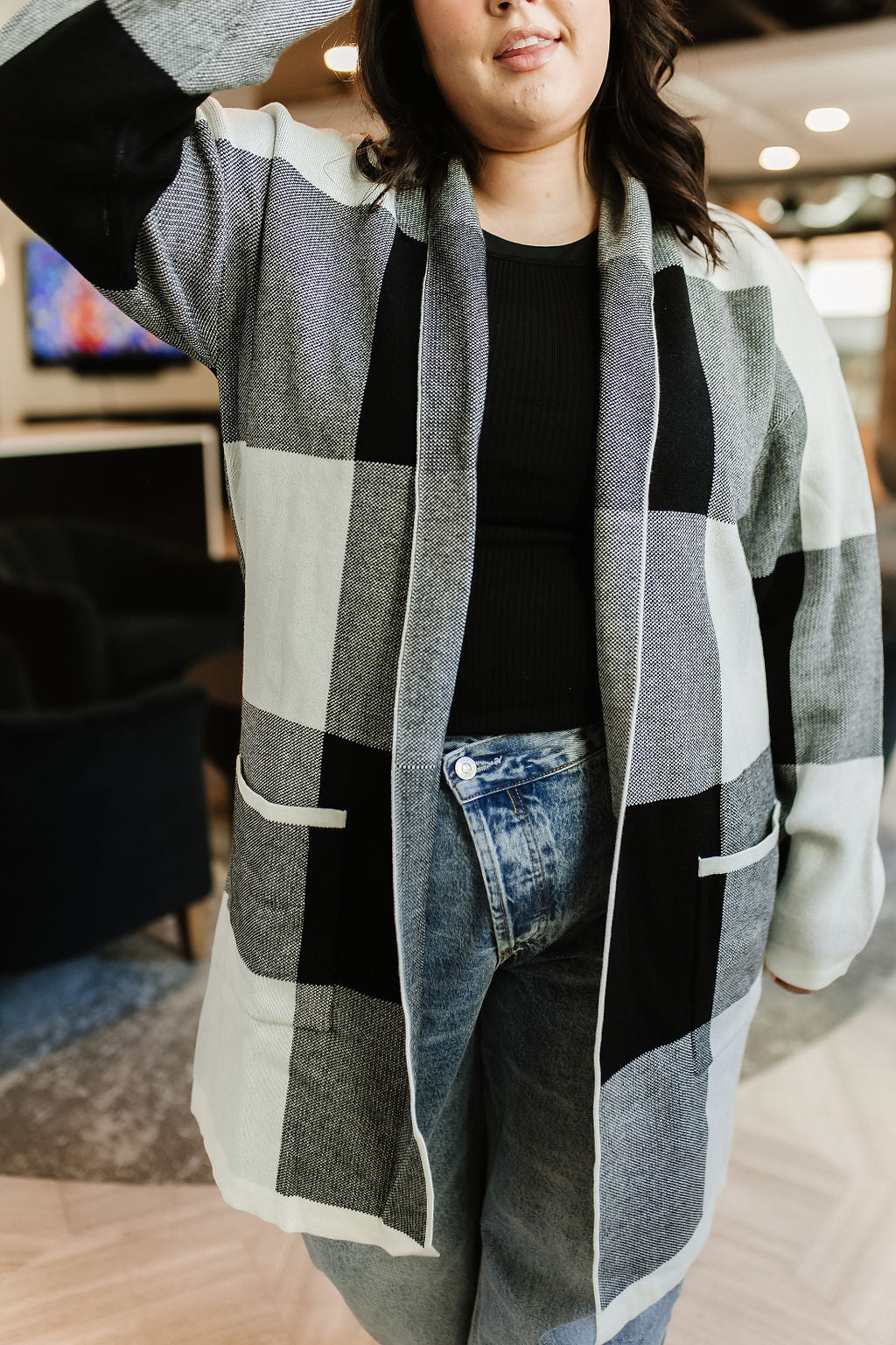 Windowpane Plaid Cardigan