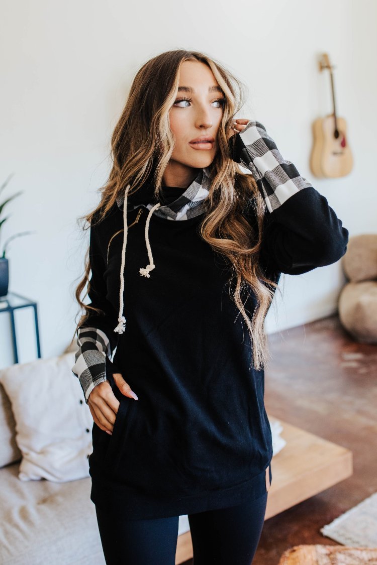 DoubleHood™ Sweatshirt- Checks Out Black