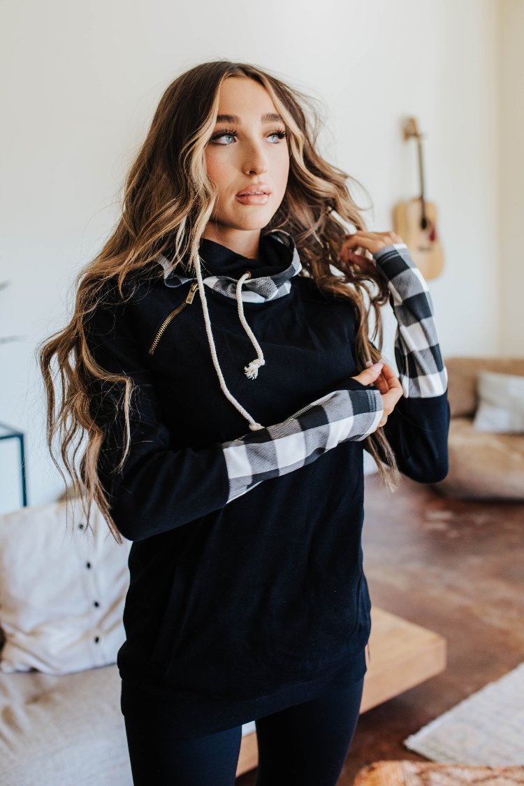 DoubleHood™ Sweatshirt- Checks Out Black