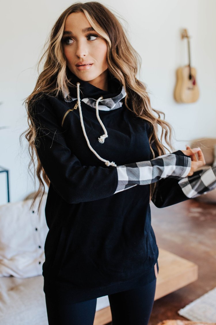 DoubleHood™ Sweatshirt- Checks Out Black