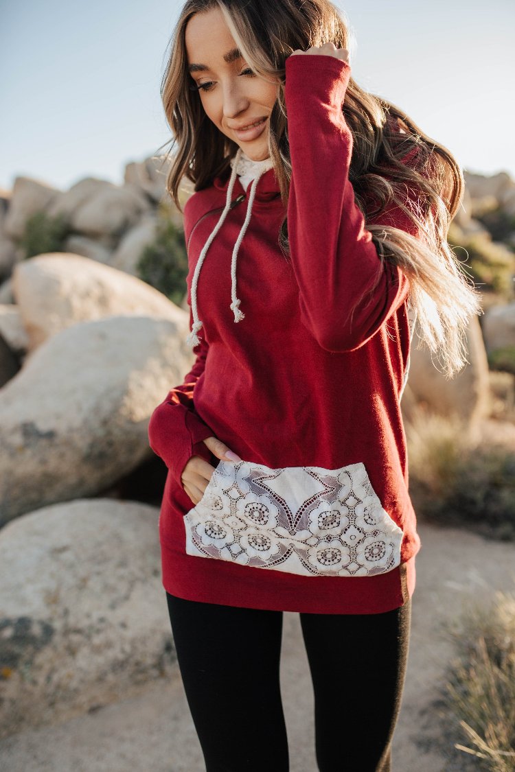 DoubleHood™ Sweatshirt - Lovely Lace Burgundy – Ampersand Avenue