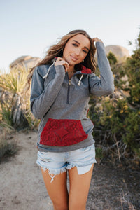 HalfZip Sweatshirt - Laced Up Grey & Burgundy