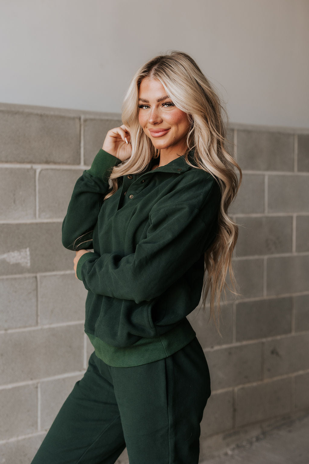 Never Better Button Top: Forest Green